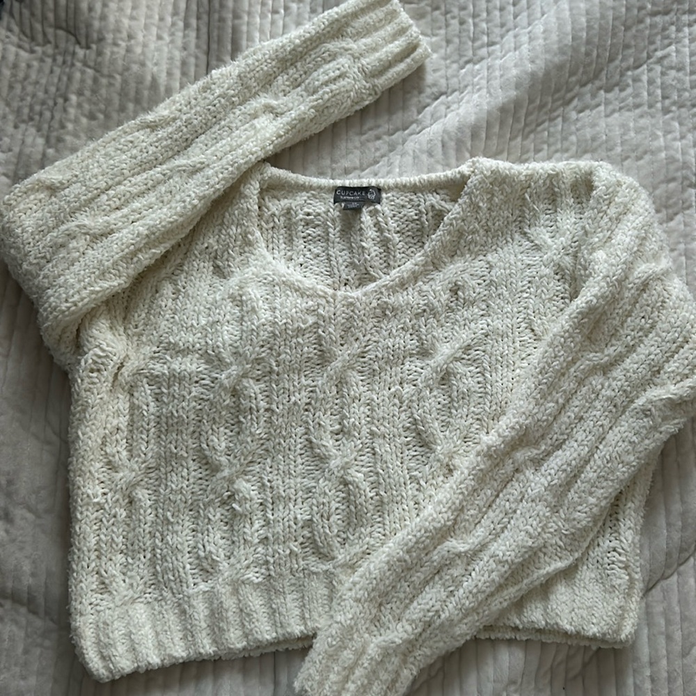 mini cream sweater cropped and soft fuzzy